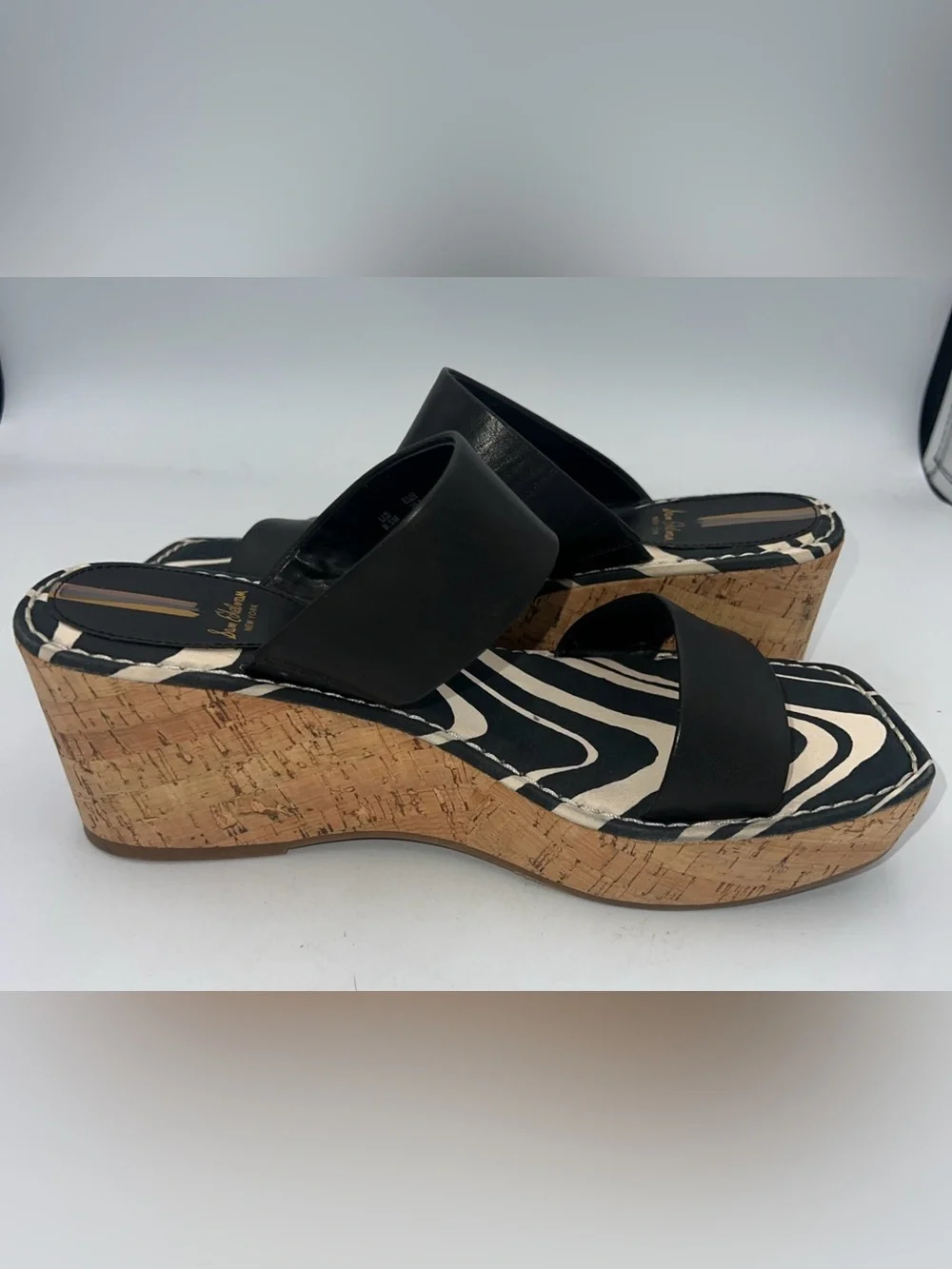 Sam Edelman Alissa Black Leather Strap Cork Wedge Sandals Women’s Size 9.5M NWOB